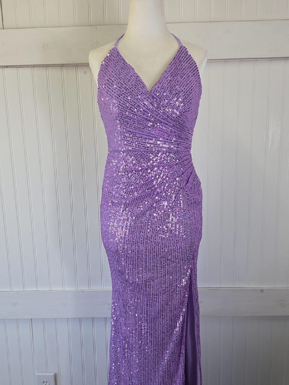 Wedding Dress Brand Lavender Full Sequin Lace Up Back Evening Gown Dress Size 4
